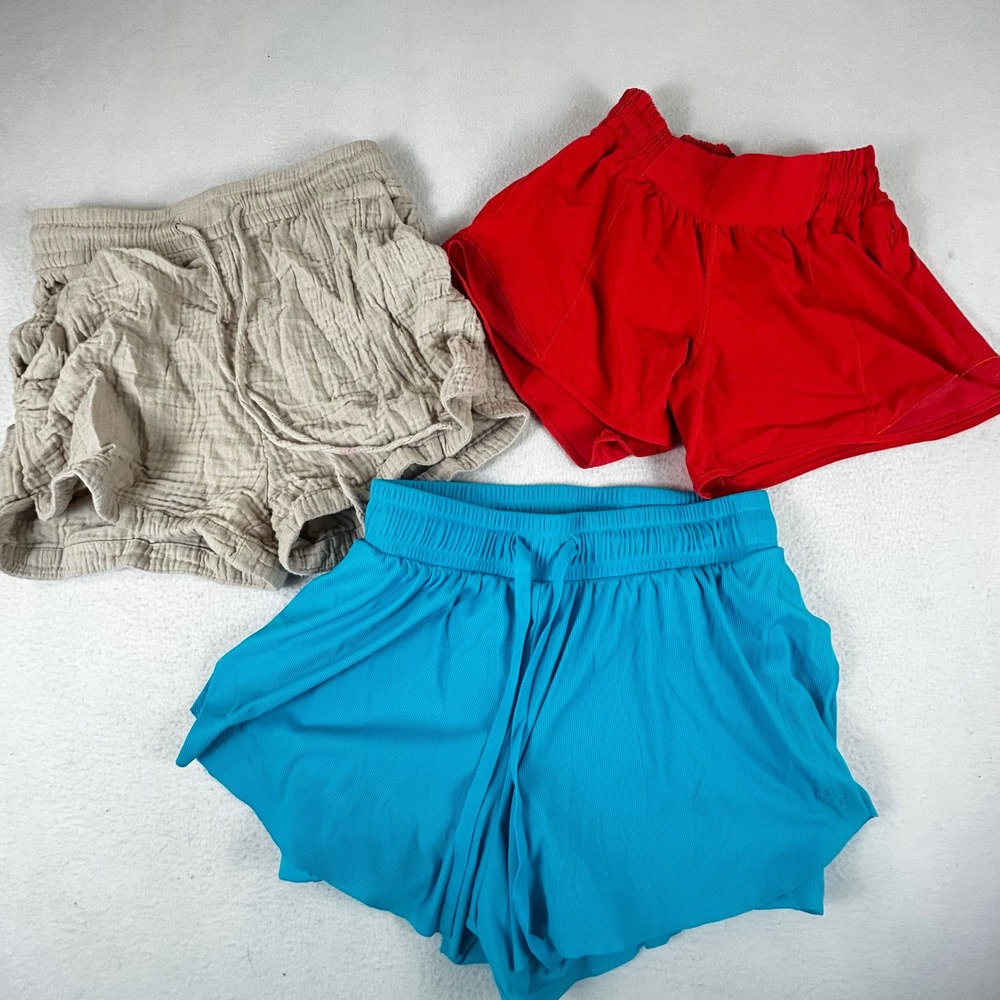 Womens Shorts Bundle H&M Gauze Red Athletic Turquoise Ribbed Size XS 3 Pairs